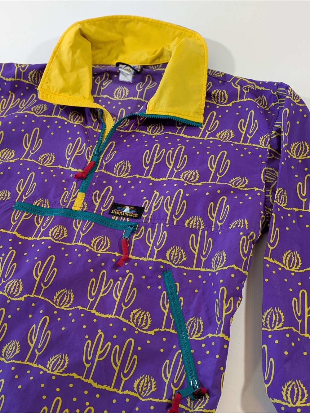 Vintage Sierra Designs Cactus Print Pullover Windbreaker Purple & Yellow Large - Picture 8 of 14